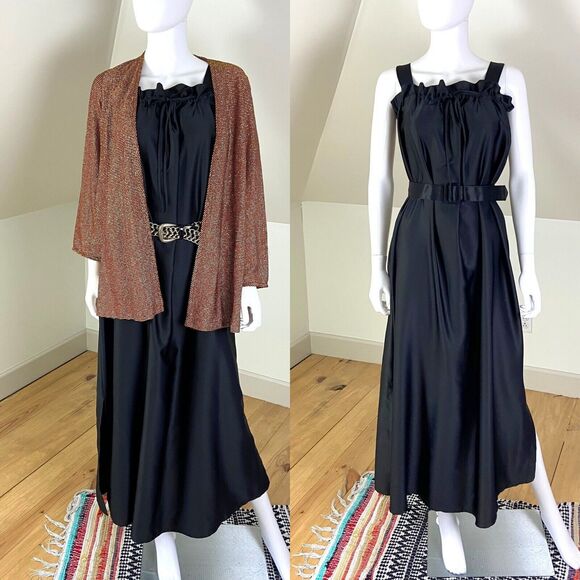 Vintage 70s Disco Maxi Dress Metallic Jacket Set Lester Hayatt Saks Fifth Ave S - Picture 1 of 9